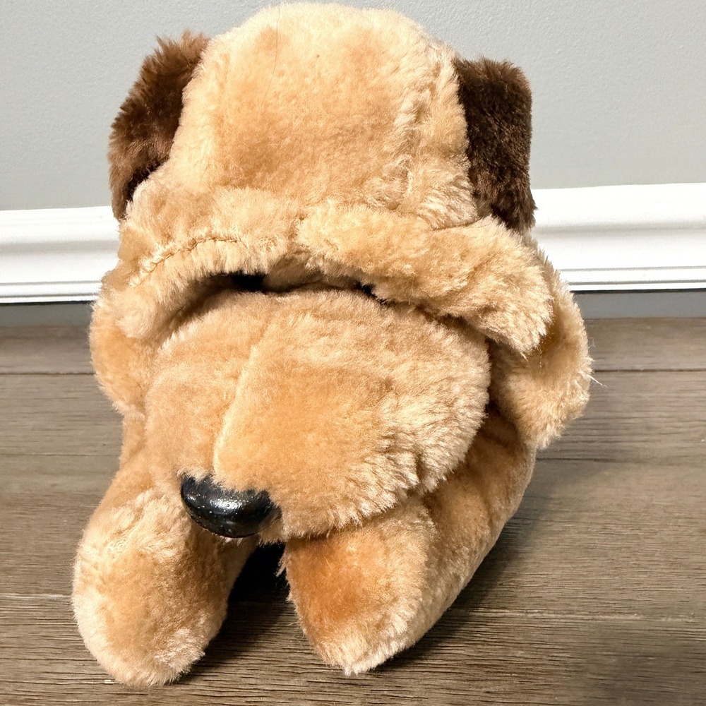 Vintage 1986 Slumber Puppy Plush Tan Brown Sleeping Dog Stuffed Animal 80s Toy